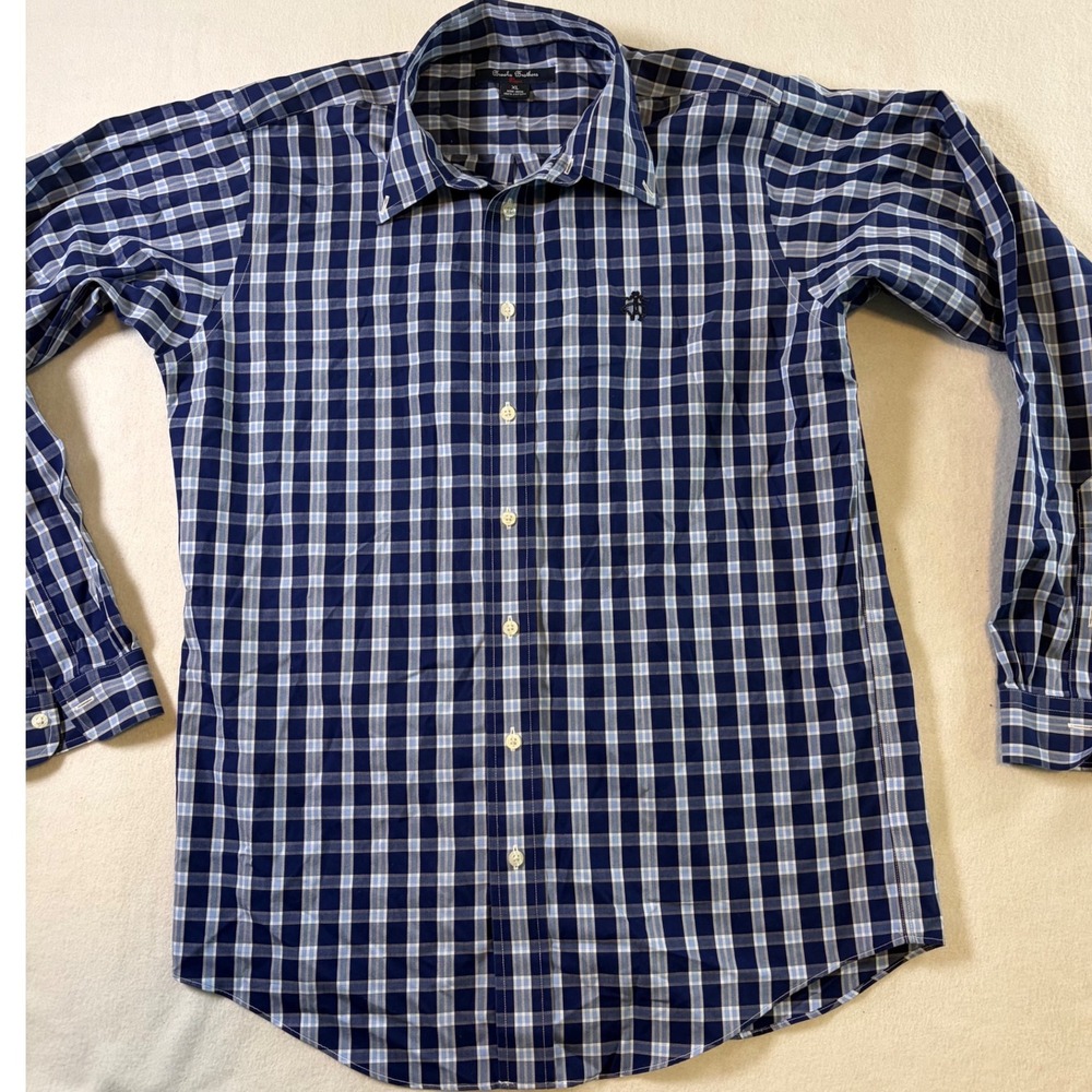 Brooks Brothers Mens XL Blue Plaid Non-Iron Cotton Button Down Shirt Preppy